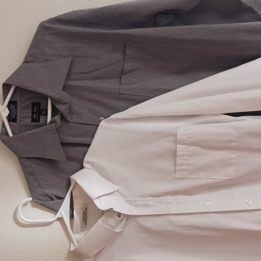 2 very nice button up dress shirts both size large 16 and 16.5